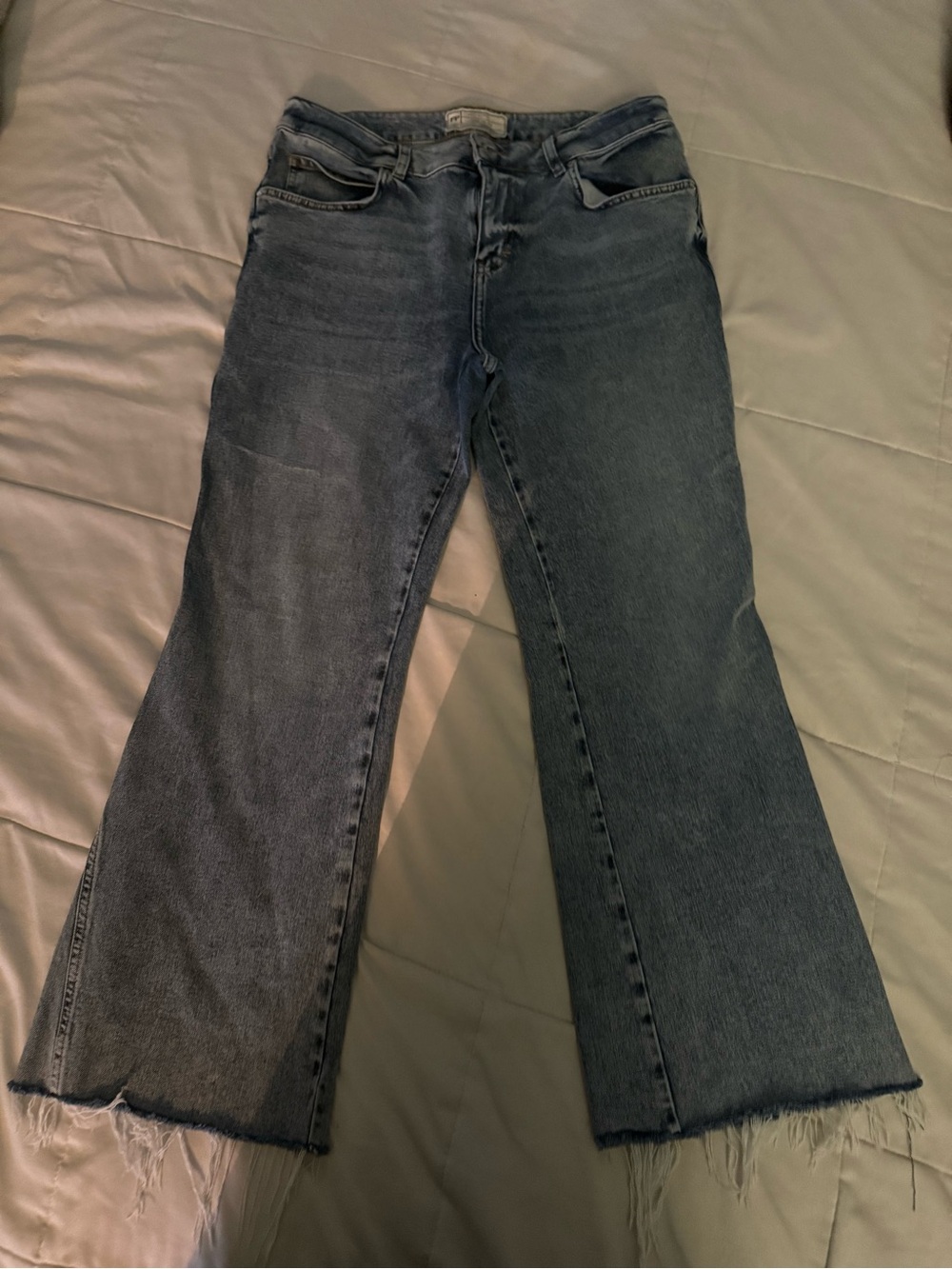 Free People-Women’s Blue Frayed-Hem Straight Jeans